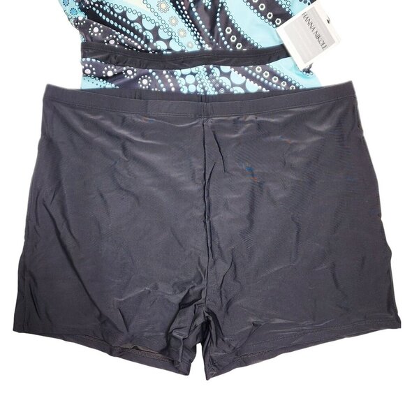 Hanna Nikole Plus Size 26W Womens Swim Dress Shorts Set Blue & Black Patterned - Picture 2 of 5